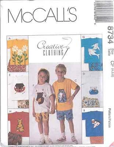 8734 UNCUT McCalls SEWING Pattern Boys Girls T Shirt Shorts Appliques OOP - Picture 1 of 2