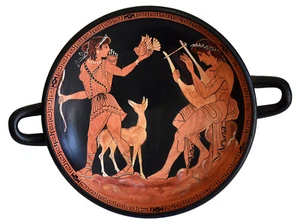 Artemis Goddess of Hunt and Apollo God of Music Red Figure small Kylix Vase - Picture 1 of 3