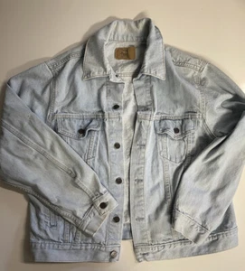 Vtg PLAIN POCKETS Mens Light Blue Denim Jean Trucker Jacket Size 46R Made in USA - Picture 1 of 7