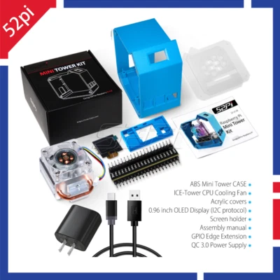 52Pi ABS Mini Tower RGB Cooling Fan With Screen Case Kit for Raspberry 4B - Image 1 of 4