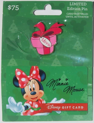 Disneyland $75 Holiday Pin w/ Purchase Gift Card 2015: Minnie Mouse Mint on Card - Image 1 of 3