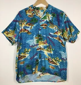 Vintage Tropical Fashions Bahamas Rayon Hawaiian Shirt Size XL Aloha Palm Trees - Picture 1 of 9