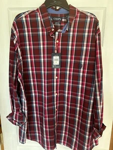NWT! Chaps Men's Size 2XL Red Striped Plaid Long Sleeved Shirt Button Down - Picture 1 of 6