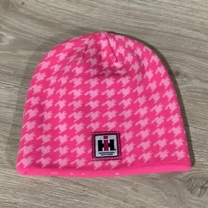 Case IH Reversible Pink Houndstooth / IH Logo Beanie 2015 Acrylic Hat Children - Picture 1 of 6