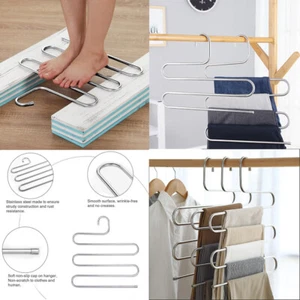 US 2 Pcs Trouser Pants Hanger Non-Slip S-Shape 5-Layer Rack Closet Space Saver - Picture 1 of 24