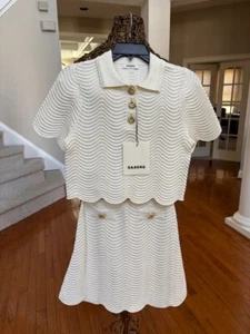 SANDRO CAMPEA BLANC CROPPED KNIT TOP SZ 0 AND SKIRT SZ 34 SET RETAILS $530 NWT - Picture 1 of 19