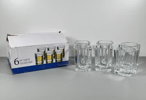 Set of 6 SHOT GLASSES: 2 OZ Glassware Set | Clear Glass, Square Base | Barware - Picture 1 of 8