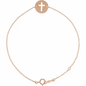 Pierced Cross 7-8" Bracelet In 14K Rose Gold - Picture 1 of 2