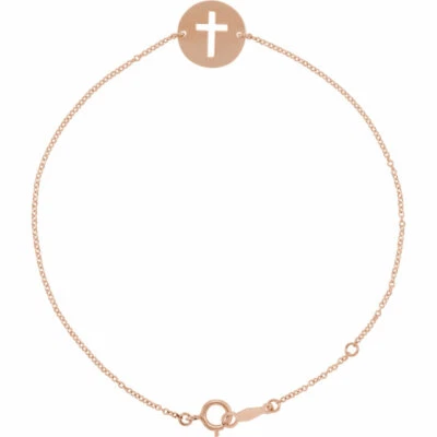 Pierced Cross 7-8" Bracelet In 14K Rose Gold - Image 1 of 2