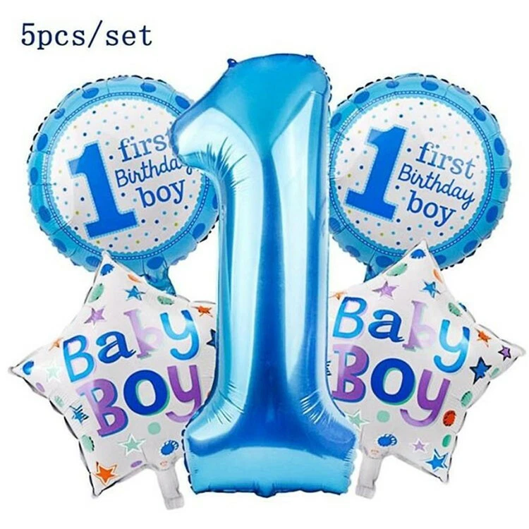 boys foil 5 pcs 1st birthday balloons new - Image 1 of 1