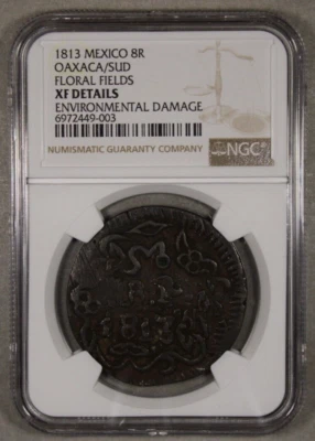 1813 Mexico Oaxaca SUD 8 Reales Floral Fields NGC XF Details - Image 1 of 4