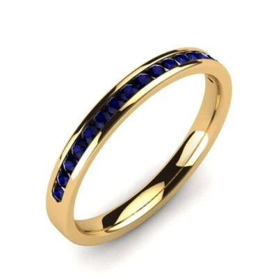 Blue Sapphire Channel-Set Round 2mm Half Eternity Ring With Yellow Gold Plated - Image 1 of 4