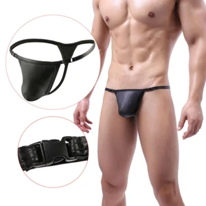 Tanga Ropa Interior Para Hombres Sexy Cuerda Aspecto Húmedo Hebilla T-Back Respiración Imitación Cuero - Imagen 1 de 12