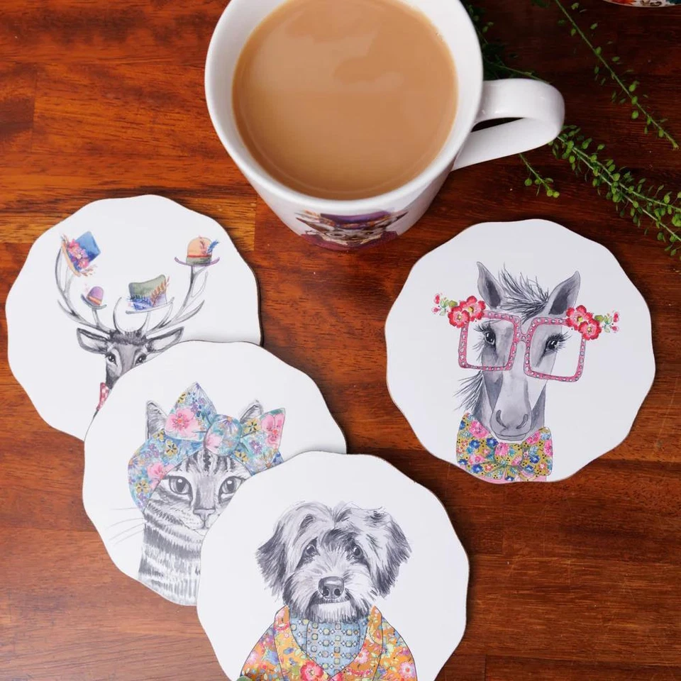 Juego de 4 posavasos festoneados para bebidas de corcho alfombrilla para tazas Foto 1 de 4