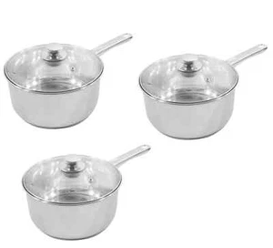 16 18 & 20 CM INDUKTION EDELSTAHL TIEFER TOPF KOCHTOPF MIT GLASDECKEL - Bild 1 von 8