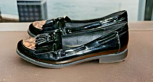 M & S UK 4 EU 37 LADIES PATENT LEATHER SLIP ON FRINGE TASSLE LOAFER VGC - Picture 1 of 9
