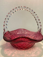 Vintage Fenton Cranberry  Glass basket with berries at bottom of the handle
