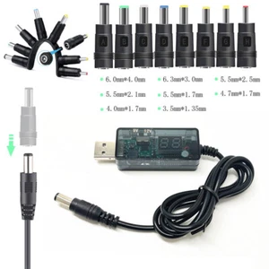 LED USB Boost Cable 5V to 9V 12V Voltage Step-up Converter 1A with 8 Connectors - Picture 1 of 7