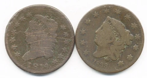 SCARCE DATE 1814 + 1933 US LARGE CENTS Cover
