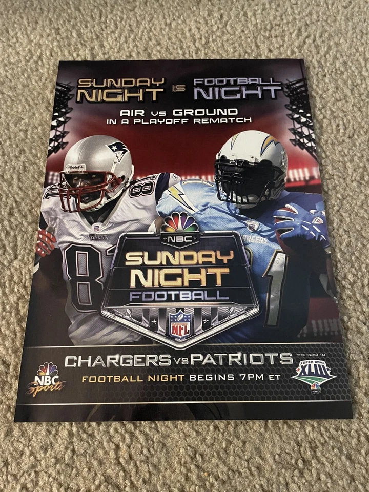 2008 年圣地亚哥·查格斯 vs. Patriots NBC 海报印刷广告 LADAINIAN TOMLINSON — 第 1/1 张图片