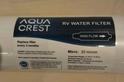 Aqua Crest 3 Month Inline RV Water Filter - High Flow, 20 Micron NEW - Image 1 of 2