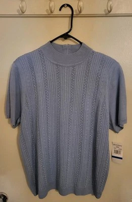 Alfred Dunner 女式轻便蓝色针织短袖上衣毛衣 - XL 码 — 第 1/4 张图片