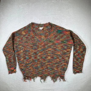 Suéter a Tira Principal Multicolor Tejido Cuello en V Desgastado Dobladillo Deshilachado Gran Tamaño L G - Imagen 1 de 8
