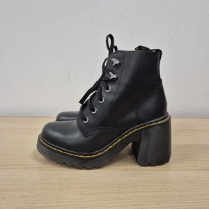 Dr Martens Jesy Soft Black Leather Chunky High Heel Ankle Boots Size Uk 6 Eu 39 - Picture 1 of 8