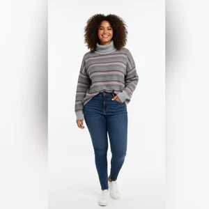 LL Bean Damen 3X Baumwolle Kaschmirmischung Fair Isle Rollkragen Pullover Grau Rosa - Bild 1 von 8