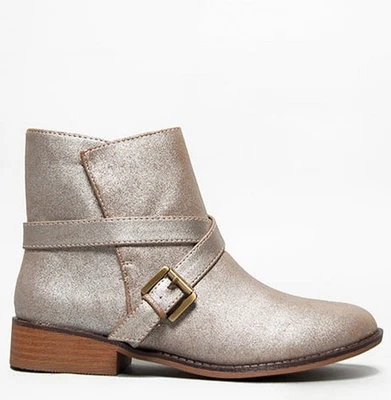 NUEVO Botines Qupid Vinci-19 Light Champagne Dorado Hebilla Metálica Talla 7 Foto 1 de 4