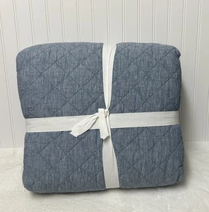 NUEVO Edredón Pottery Barn Belga Lino Lino Diamante KING~CAL KING~Azul Cambray - Imagen 1 de 5