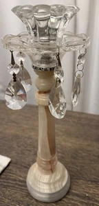 Vintage Onyx Marble And Crystal Prisms Candle Holder 15” - Picture 1 of 11