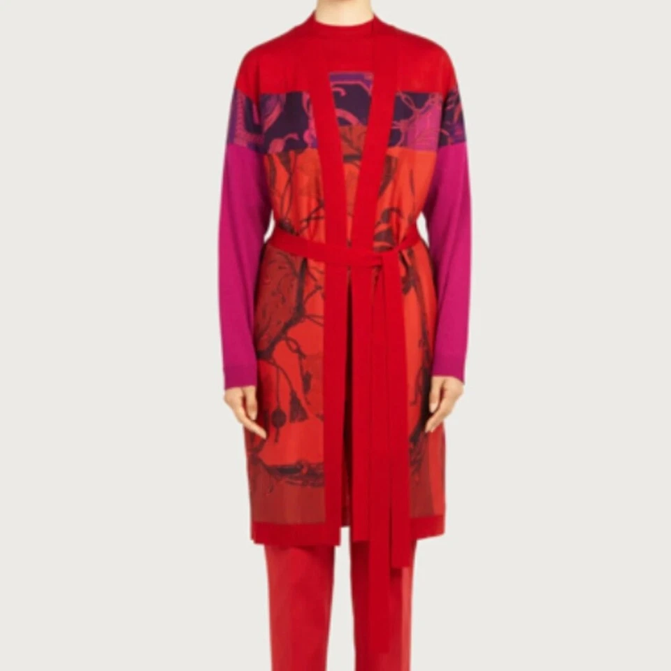 Salvatore Ferragamo Heritage Print Long Silk Cardigan - Image 1 of 4
