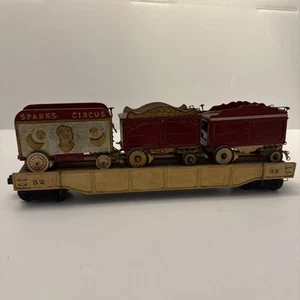 Vintage O Gauge , Wardie J Sparks Circus , Flat Car With Three Wagons - Picture 1 of 15
