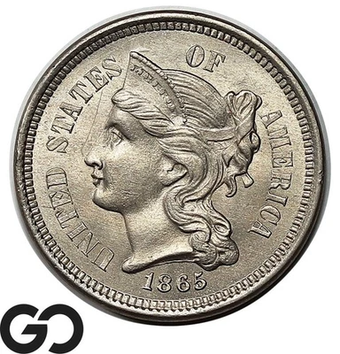 1865 Three Cent Nickel, Nice Luster, Gem BU++ - Image 1 of 3