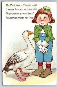 RF Outcault Valentine~Scared Boy~Goose In Love~TUCK Buster Brown Series~1912 - Picture 1 of 2