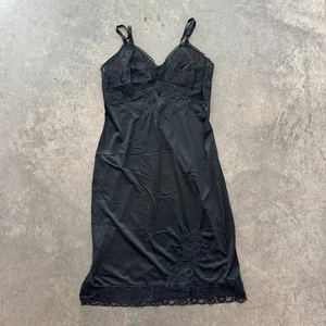 Vestido sin mangas vintage Y2k negro de encaje plateado lencería midi cami para mujer mediano - Imagen 1 de 4