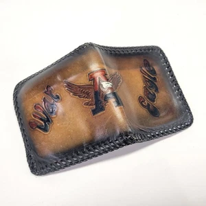 War Eagle Leather Wallet Tooled Mexican Stitched Handmade A Brown Vintage - Picture 1 of 8
