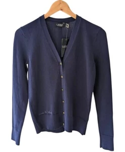 LAUREN Ralph Lauren Ladies Navy Blue Knit Cardigan Medium New With Defects - Picture 1 of 9