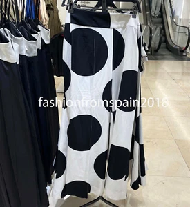 ZARA NEW WOMAN MID-RISE ZW POLKA DOT WIDE-LEG PANTS BLACK WHITE 2068/557/084 - Picture 1 of 4