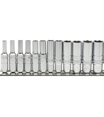 DRAPER Expert 1/4" Drive 6 Point Hex Metric Socket Set On Metal Rail 12 PCE DEEP - Image 1 of 2