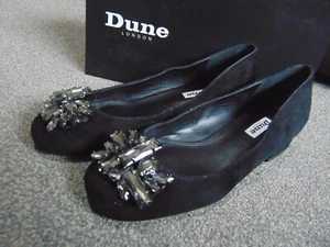 Ladies Dune Baya Black Suede Embellished Flat Slip On Pumps Shoes Size UK 4 - Picture 1 of 13