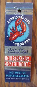 COPERTINA LIBRO FIAMMIFERI CARATTERISTICA: NUOVO RISTORANTE BERKSHIRE PITTSFIELD, MA MA MATCHCOVER -D26 - Foto 1 di 2
