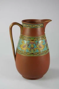 ANTIQUE MAW POTTERY ENAMEL HAND PAINTED ROMAN PATTERN JUG RARE c1890 - Picture 1 of 12