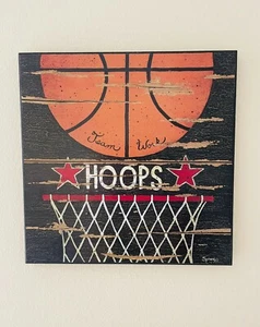 Hoops Solid Wood Basketball Themed Wall Decor 30 x 30 cm - Picture 1 of 5