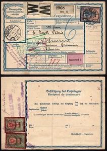 Austria parcel card Graz- Lausanne insured 510 Kr + tax customs marks - RARE - Picture 1 of 3