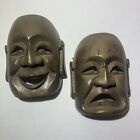 VTG Pair Hand Carved Wooden Face Masks Happy/Sad Wall Art Decor Asian Style READ