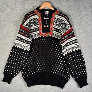 Vintage Norweger Design Hand Made Wollpullover Small Schwarz Rot Weiß Nordic - Bild 1 von 8