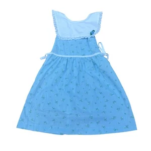 Vintage blau Blumen Mädchen Kleid weiß Spitzenborte & Deko Schleife Prärie - Bild 1 von 7