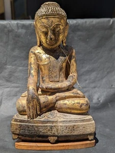 17th - 18th Century, Shan, Antique Burmese Wooden Seated Buddha With Gold Gilt - Picture 1 of 19